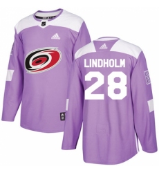 Men's Adidas Carolina Hurricanes #28 Elias Lindholm Authentic Purple Fights Cancer Practice NHL Jersey