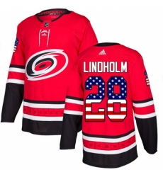 Men's Adidas Carolina Hurricanes #28 Elias Lindholm Authentic Red USA Flag Fashion NHL Jersey