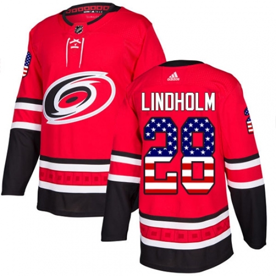Men's Adidas Carolina Hurricanes #28 Elias Lindholm Authentic Red USA Flag Fashion NHL Jersey Men's Adidas Carolina Hurricanes #28 Elias Lindholm Authentic Red USA Flag Fashion NHL Jersey