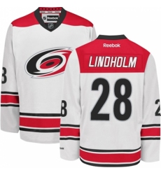 Men's Reebok Carolina Hurricanes #28 Elias Lindholm Authentic White Away NHL Jersey