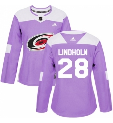 Women's Adidas Carolina Hurricanes #28 Elias Lindholm Authentic Purple Fights Cancer Practice NHL Jersey