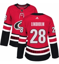 Women's Adidas Carolina Hurricanes #28 Elias Lindholm Authentic Red Home NHL Jersey