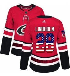 Women's Adidas Carolina Hurricanes #28 Elias Lindholm Authentic Red USA Flag Fashion NHL Jersey