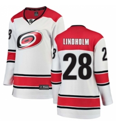 Women's Carolina Hurricanes #28 Elias Lindholm Authentic White Away Fanatics Branded Breakaway NHL Jersey