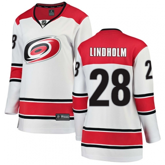 Women's Carolina Hurricanes #28 Elias Lindholm Authentic White Away Fanatics Branded Breakaway NHL Jersey Women's Carolina Hurricanes #28 Elias Lindholm Authentic White Away Fanatics Branded Breakaway NHL Jersey