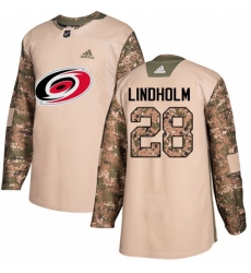 Youth Adidas Carolina Hurricanes #28 Elias Lindholm Authentic Camo Veterans Day Practice NHL Jersey