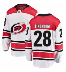 Youth Carolina Hurricanes #28 Elias Lindholm Fanatics Branded White Away Breakaway NHL Jersey