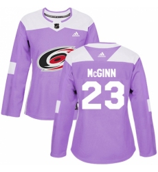 Women's Adidas Carolina Hurricanes #23 Brock McGinn Authentic Purple Fights Cancer Practice NHL Jersey