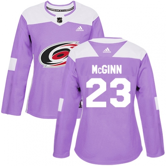 Women's Adidas Carolina Hurricanes #23 Brock McGinn Authentic Purple Fights Cancer Practice NHL Jersey Women's Adidas Carolina Hurricanes #23 Brock McGinn Authentic Purple Fights Cancer Practice NHL Jersey
