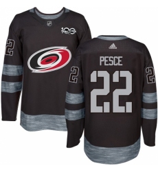 Men's Adidas Carolina Hurricanes #22 Brett Pesce Authentic Black 1917-2017 100th Anniversary NHL Jersey Men's Adidas Carolina Hurricanes #22 Brett Pesce Authentic Black 1917-2017 100th Anniversary NHL Jersey