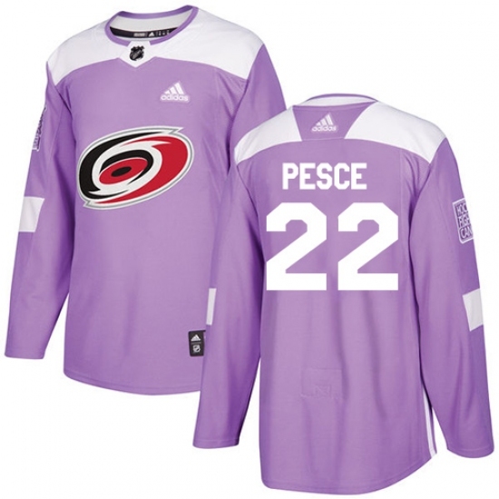 Men's Adidas Carolina Hurricanes #22 Brett Pesce Authentic Purple Fights Cancer Practice NHL Jersey Men's Adidas Carolina Hurricanes #22 Brett Pesce Authentic Purple Fights Cancer Practice NHL Jersey