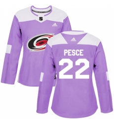 Women's Adidas Carolina Hurricanes #22 Brett Pesce Authentic Purple Fights Cancer Practice NHL Jersey Women's Adidas Carolina Hurricanes #22 Brett Pesce Authentic Purple Fights Cancer Practice NHL Jersey