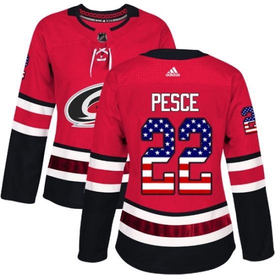 Women's Adidas Carolina Hurricanes #22 Brett Pesce Authentic Red USA Flag Fashion NHL Jersey Women's Adidas Carolina Hurricanes #22 Brett Pesce Authentic Red USA Flag Fashion NHL Jersey