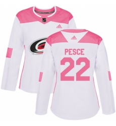 Women's Adidas Carolina Hurricanes #22 Brett Pesce Authentic White/Pink Fashion NHL Jersey