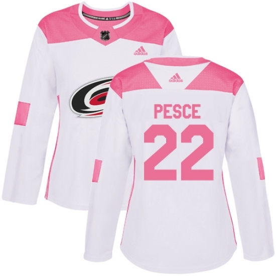 Women's Adidas Carolina Hurricanes #22 Brett Pesce Authentic White/Pink Fashion NHL Jersey Women's Adidas Carolina Hurricanes #22 Brett Pesce Authentic White/Pink Fashion NHL Jersey