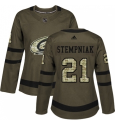 Women's Adidas Carolina Hurricanes #21 Lee Stempniak Authentic Green Salute to Service NHL Jersey