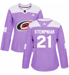 Women's Adidas Carolina Hurricanes #21 Lee Stempniak Authentic Purple Fights Cancer Practice NHL Jersey