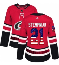 Women's Adidas Carolina Hurricanes #21 Lee Stempniak Authentic Red USA Flag Fashion NHL Jersey