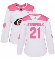 Women's Adidas Carolina Hurricanes #21 Lee Stempniak Authentic White/Pink Fashion NHL Jersey