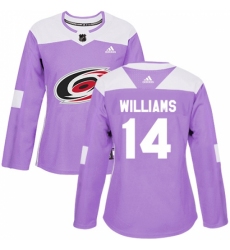 Women's Adidas Carolina Hurricanes #14 Justin Williams Authentic Purple Fights Cancer Practice NHL Jersey