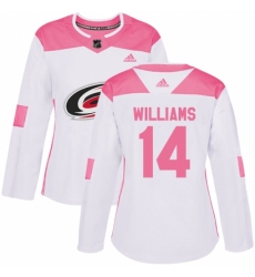 Women's Adidas Carolina Hurricanes #14 Justin Williams Authentic White/Pink Fashion NHL Jersey