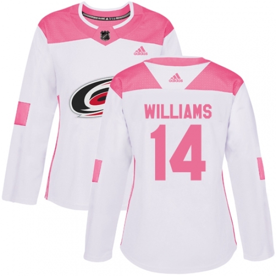 Women's Adidas Carolina Hurricanes #14 Justin Williams Authentic White/Pink Fashion NHL Jersey Women's Adidas Carolina Hurricanes #14 Justin Williams Authentic White/Pink Fashion NHL Jersey