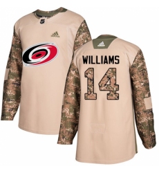 Youth Adidas Carolina Hurricanes #14 Justin Williams Authentic Camo Veterans Day Practice NHL Jersey