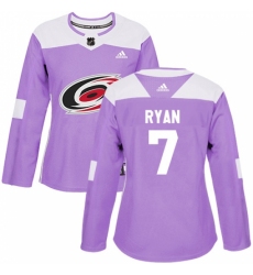 Women's Adidas Carolina Hurricanes #7 Derek Ryan Authentic Purple Fights Cancer Practice NHL Jersey