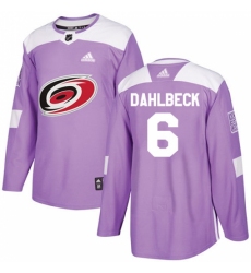 Men's Adidas Carolina Hurricanes #6 Klas Dahlbeck Authentic Purple Fights Cancer Practice NHL Jersey