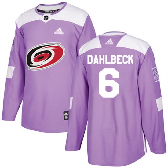 Men's Adidas Carolina Hurricanes #6 Klas Dahlbeck Authentic Purple Fights Cancer Practice NHL Jersey Men's Adidas Carolina Hurricanes #6 Klas Dahlbeck Authentic Purple Fights Cancer Practice NHL Jersey