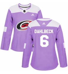 Women's Adidas Carolina Hurricanes #6 Klas Dahlbeck Authentic Purple Fights Cancer Practice NHL Jersey