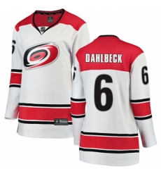Women's Carolina Hurricanes #6 Klas Dahlbeck Authentic White Away Fanatics Branded Breakaway NHL Jersey