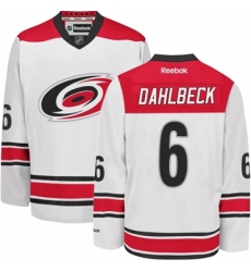 Women's Reebok Carolina Hurricanes #6 Klas Dahlbeck Authentic White Away NHL Jersey