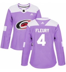 Women's Adidas Carolina Hurricanes #4 Haydn Fleury Authentic Purple Fights Cancer Practice NHL Jersey