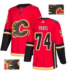 Men's Adidas Calgary Flames #74 Daniel Pribyl Authentic Red Fashion Gold NHL Jersey