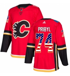 Men's Adidas Calgary Flames #74 Daniel Pribyl Authentic Red USA Flag Fashion NHL Jersey