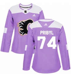 Women's Reebok Calgary Flames #74 Daniel Pribyl Authentic Purple Fights Cancer Practice NHL Jersey