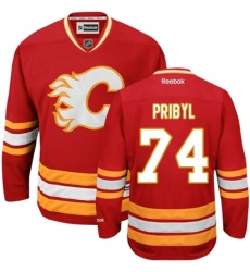 Women's Reebok Calgary Flames #74 Daniel Pribyl Authentic Red Third NHL Jersey