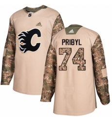 Youth Adidas Calgary Flames #74 Daniel Pribyl Authentic Camo Veterans Day Practice NHL Jersey