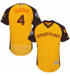 Men's Majestic Kansas City Royals #4 Alex Gordon Yellow 2016 All-Star American League BP Authentic Collection Flex Base MLB Jersey