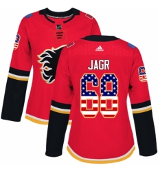 Women's Adidas Calgary Flames #68 Jaromir Jagr Authentic Red USA Flag Fashion NHL Jersey
