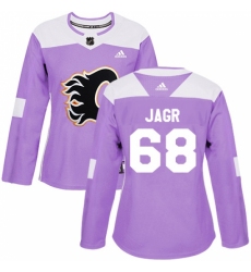 Women's Reebok Calgary Flames #68 Jaromir Jagr Authentic Purple Fights Cancer Practice NHL Jersey