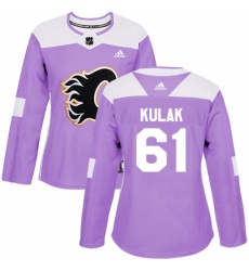 Women's Reebok Calgary Flames #61 Brett Kulak Authentic Purple Fights Cancer Practice NHL Jersey