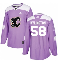 Men's Adidas Calgary Flames #58 Oliver Kylington Authentic Purple Fights Cancer Practice NHL Jersey