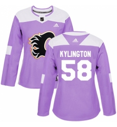 Women's Reebok Calgary Flames #58 Oliver Kylington Authentic Purple Fights Cancer Practice NHL Jersey