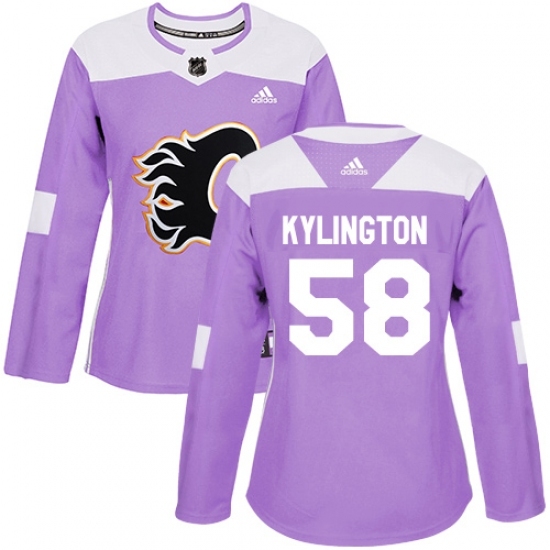Women's Reebok Calgary Flames #58 Oliver Kylington Authentic Purple Fights Cancer Practice NHL Jersey Women's Reebok Calgary Flames #58 Oliver Kylington Authentic Purple Fights Cancer Practice NHL Jersey