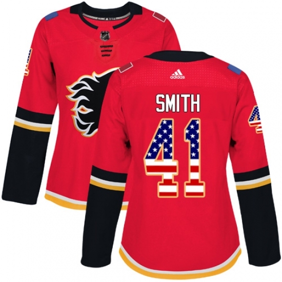 Women's Adidas Calgary Flames #41 Mike Smith Authentic Red USA Flag Fashion NHL Jersey Women's Adidas Calgary Flames #41 Mike Smith Authentic Red USA Flag Fashion NHL Jersey