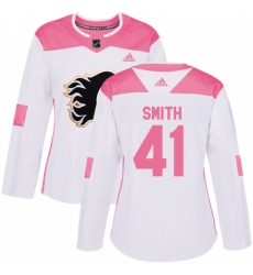 Women's Adidas Calgary Flames #41 Mike Smith Authentic White/Pink Fashion NHL Jersey