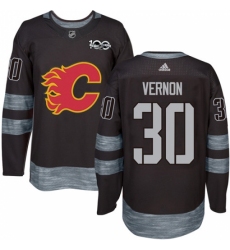 Men's Adidas Calgary Flames #30 Mike Vernon Authentic Black 1917-2017 100th Anniversary NHL Jersey