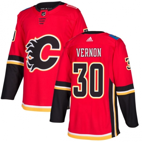Men's Adidas Calgary Flames #30 Mike Vernon Authentic Red Home NHL Jersey Men's Adidas Calgary Flames #30 Mike Vernon Authentic Red Home NHL Jersey